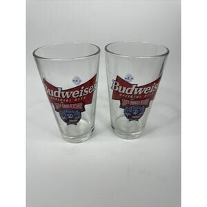 2 Vintage 1998 Budweiser Nascar 50th Anniversary Beer Glasses Pint 16oz.